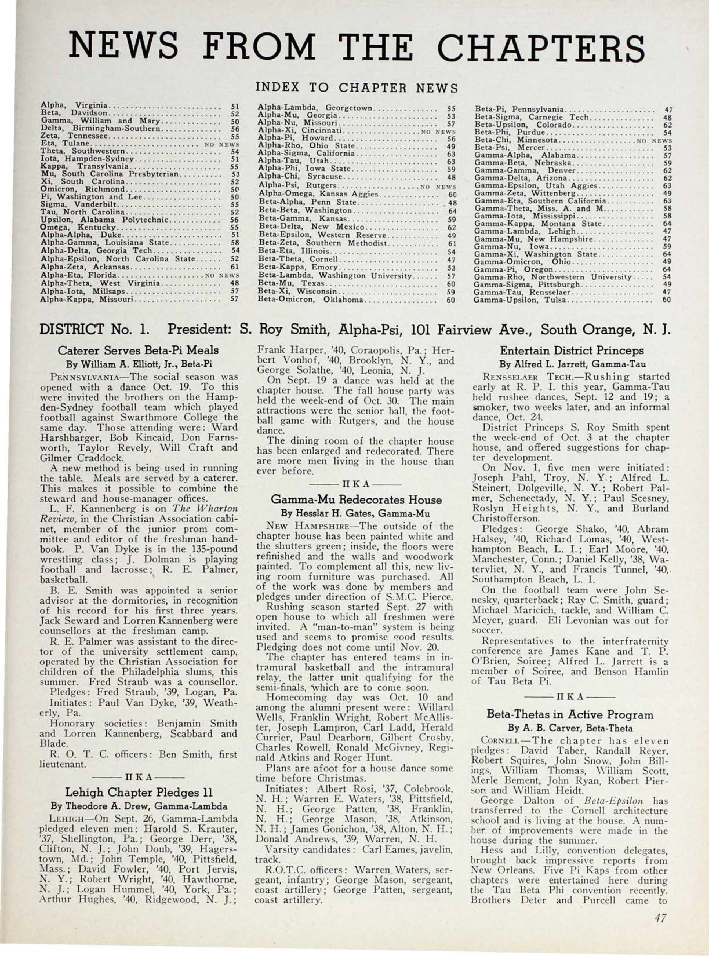 News From The Chapters: District No. 1, December 1936